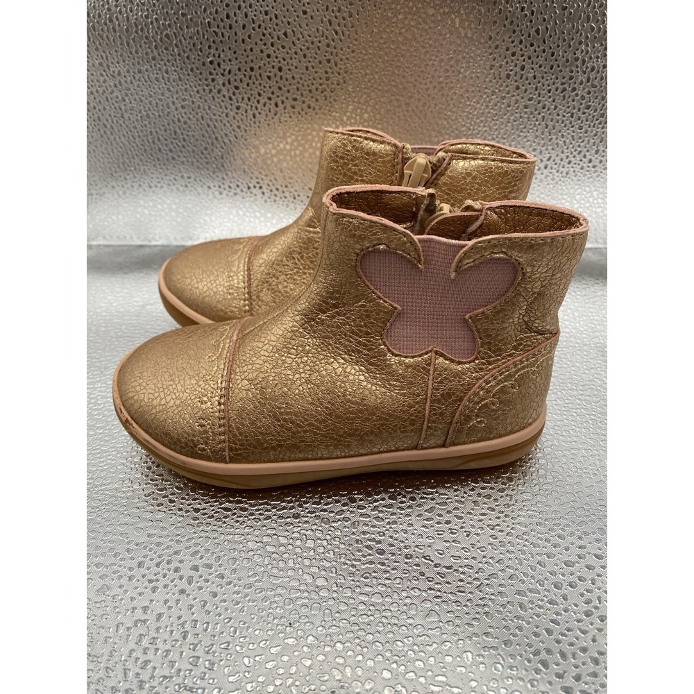 Livie & Luca‎ Girls Gold Butterfly Zip Ankle Bootie Comfort Flat Size 8